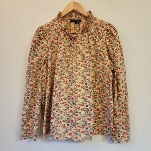 House of Harlow 1960 Nicole Richie Ruffle Neck Floral Tan Cotton Blouse  XL CHic